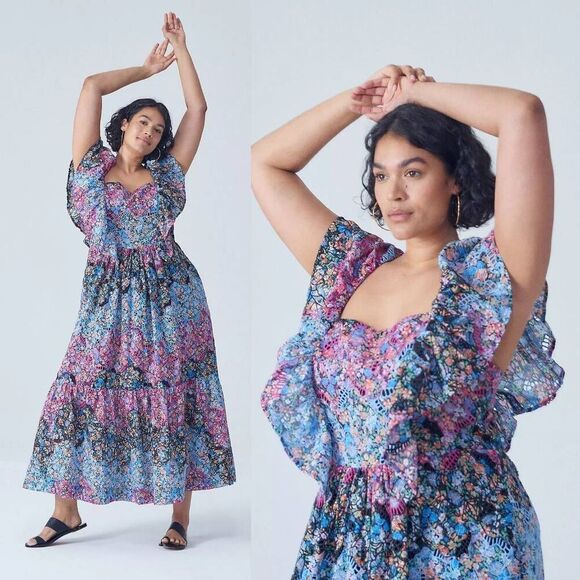 Anthropologie Clementina Eyelet Maxi Dress L - Picture 3 of 13